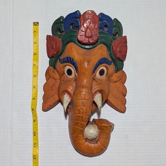 Hindu God Ganesh Wall Mask Wood Hand Crafted - Picture 3 of 5